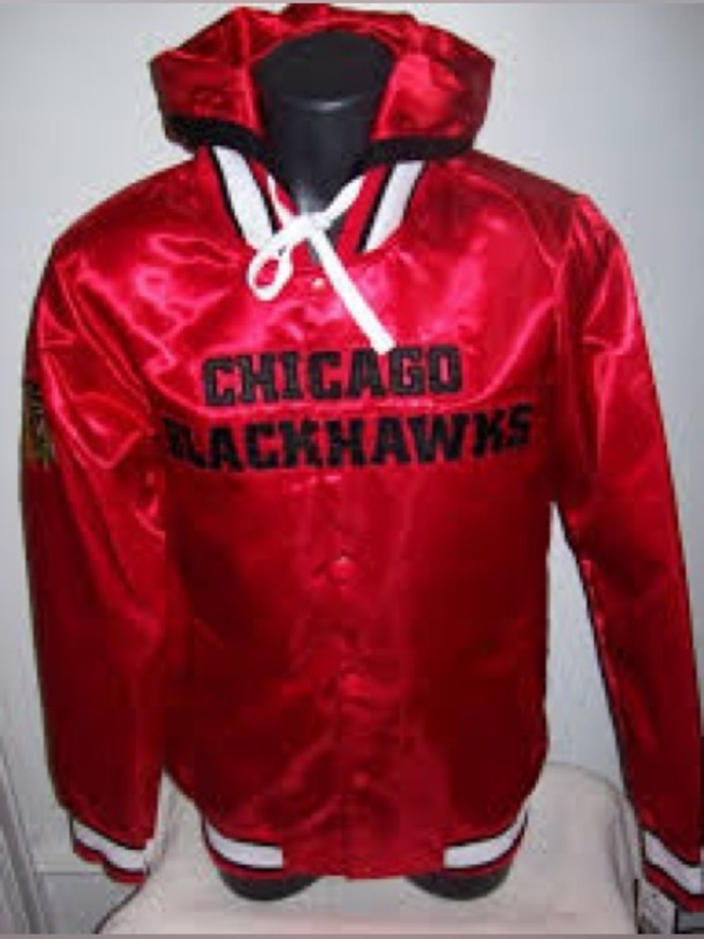 NHL Red and Black Satin Team Jacket with Bold Appliqué- NWT